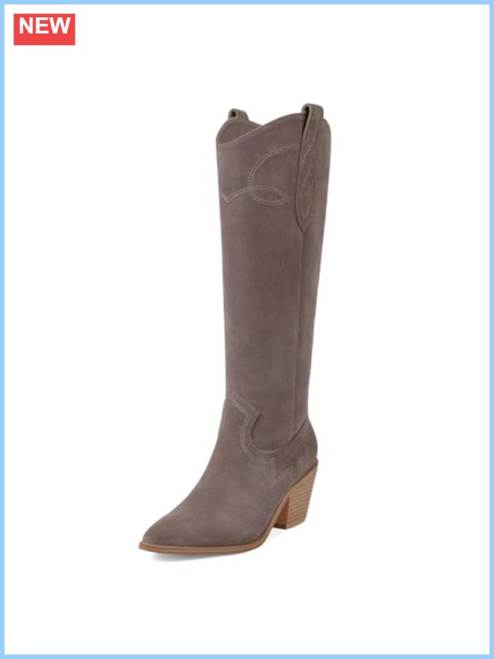 Suede Knee-High Cowgirl Boots Pointed Toe Block Heel Embroidered Zip